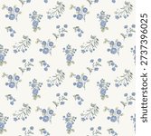 Seamless floral pattern, ditsy flower pattern, fabric print in elegant style on light background, blue timeless floral, small soft ditsy flower. Surface design for home textile, wallpaper pattern, fabric, fashion. Vector