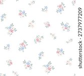 Seamless floral pattern, ditsy floral, flower fabric print in vintage liberty style on white background, timeless floral, small soft flower. Surface design for home textile, wallpaper pattern, fabric, fashion
