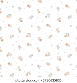 padrão floral sem costura, padrão têxtil de flor ditsy, impressão de tecido pequeno em estilo elegante no fundo claro, floral atemporal, flor ditsy macia. design de superfície para casa têxtil, padrão de papel de parede, tecido, moda. Vetor