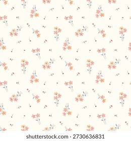 seamless floral pattern, ditsy flower textile pattern, small fabric print in elegant style on light background, timeless floral, soft ditsy flower. surface design for home textile, wallpaper pattern, fabric, fashion. Vector