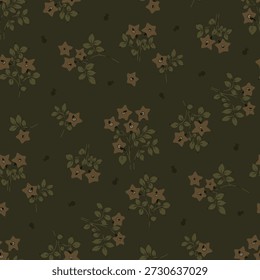 padrão floral sem costura, padrão têxtil de flor ditsy, impressão de tecido pequeno em estilo elegante no fundo escuro, floral atemporal, flor ditsy. design de superfície para casa têxtil, padrão de papel de parede, tecido, moda. Vetor