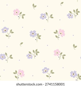 Seamless floral pattern, ditsy floral, flower fabric print in elegant style on light background, timeless floral, small flower. Surface design for home textile, wallpaper pattern, fabric, fashion