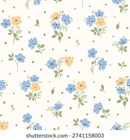 Seamless floral pattern, ditsy floral, flower fabric print in elegant style on light background, timeless floral, small flower. Surface design for home textile, wallpaper pattern, fabric, fashion