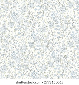 Seamless floral pattern, ditsy flower pattern, fabric print in monochrome style on light background, spring background floral, small soft ditsy flower. Surface design for home textile, wallpaper pattern, fabric, fashion. Vector