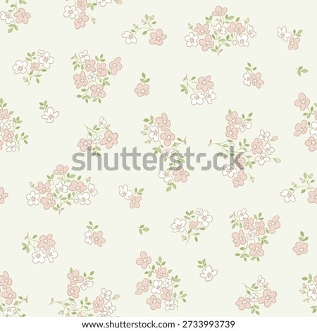 Seamless floral pattern, ditsy floral, flower fabric print in vintage liberty style on sage green background, timeless floral, small soft flower. Surface design for home textile, wallpaper pattern, fabric, fashion
