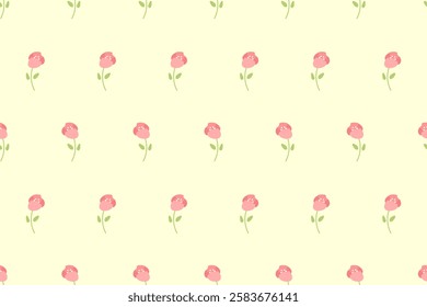 Seamless floral pattern. Ditsy print with small roses. Tiny hand drawn plants, mini red flowers, leaves. Tiny flower seamless design. Cute spring floral pattern. Texture for woman dress, surfaces