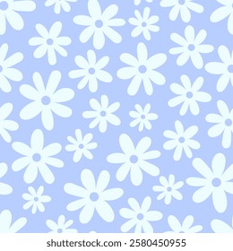 Seamless floral pattern in ditsy style. Spring, summer background with daisies for dress print, cover, surface design. Cute floral pattern with blue abstract flowers. Vector illustration