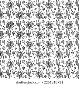 Seamless floral pattern. Doodle background with flowers. Spring pattern