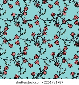Seamless floral pattern. Doodle background with flowers. Spring pattern