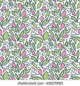 Seamless floral pattern of doodle elements. Vector background