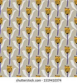 Seamless floral pattern with doodle flowers. Creative garden texture for fabric, wrapping, textile, wallpaper, apparel. Vector illustration