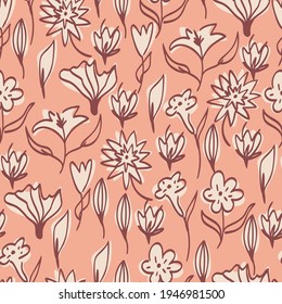 seamless floral pattern with doodle flowers vector illustration. Good for, textile, fabric, stationary, wrapping paper, wallpaper.