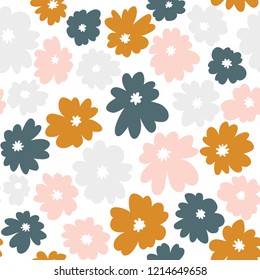 Seamless floral pattern in doodle style with flowers. Vector wallpaper.