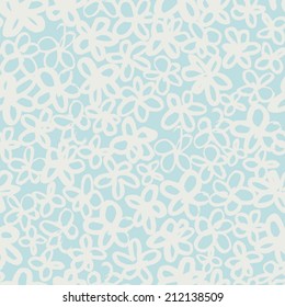 Seamless floral pattern in doodle style. Hand drawn ink floral texture. Simple flowers texture in blue and beige pastel color