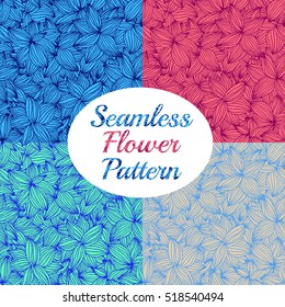 Seamless floral pattern in doodle style, 4 colors for your design.