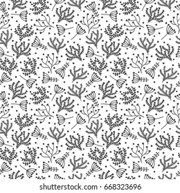 Seamless floral pattern in doodle style on white background. Vector illustration