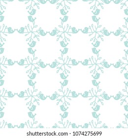 Seamless floral pattern with doodles flowers and birdies. vector