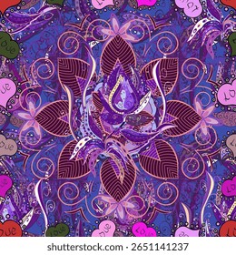 padrão floral sem costura com doodles flores em cores agradáveis. ilustração vetorial. Rosa. Viplet. Quadro. Coração.