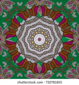 Seamless floral pattern with doodles flowers on neutral, green and beige colors. Vector illustration.