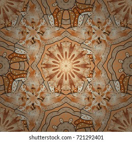 Seamless floral pattern with doodles flowers on beige, orange and yellow colors. Vector illustration.
