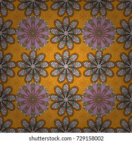 Seamless floral pattern with doodles flowers on yellow, brown and neutral colors. Vector illustration.