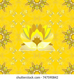 Seamless floral pattern with doodles flowers on yellow, beige and neutral colors. Vector illustration.