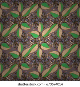 Seamless floral pattern with doodles leaves on colorful background. Vector illustration.