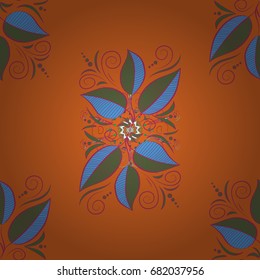Seamless floral pattern with doodles leaves on colored background. Vector illustration.