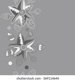 Seamless floral  pattern, doodles,leaves,vertical,  spot, ellipse, star,zigzag, hole. Hand drawn.