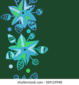 Seamless floral  pattern, doodles,leaves,vertical,  spot, ellipse, star,zigzag, hole. Hand drawn.