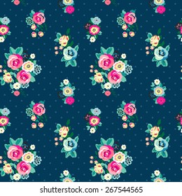 Seamless Floral Pattern with dots for girls in Vector 