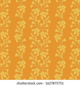 Seamless floral pattern. Drawing with a yellow-orange iris flower