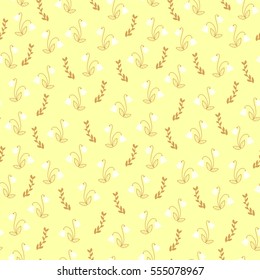 Seamless floral pattern in dusty brownish orange, white and pale yellow. 