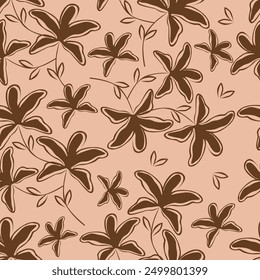 Seamless floral pattern, elegant botanical print with artistic flowers branches on a red background. Vintage flower design with small hand drawn flowers, tiny flowers, leaves. Vector illustration