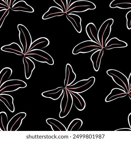 Seamless floral pattern, elegant botanical print with artistic flowers branches on a red background. Vintage flower design with small hand drawn flowers, tiny flowers, leaves. Vector illustration