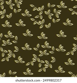 Seamless floral pattern, elegant botanical print with artistic flowers branches on a red background. Vintage flower design with small hand drawn flowers, tiny flowers, leaves. Vector illustration
