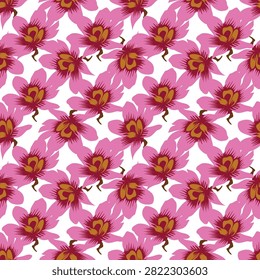 Seamless floral pattern, elegant botanical print with artistic flowers branches on a red background. Vintage flower design with small hand drawn flowers, tiny flowers, leaves. Vector illustration
