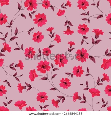 Seamless floral pattern, elegant ditsy print with hand drawn wild flowers. Beautiful botanical design in vintage rustic motif, small flowers, tiny leaves, simple bunch on yellow. Vector illustration.
