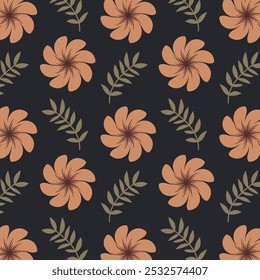 Seamless floral pattern with elegant flowers and leaves.