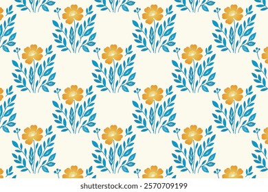 seamless floral pattern with elegant flowers, intricate leaves, and natural elements perfect for textile, wallpaper, wrapping paper, and botanical-themed designs