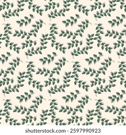 Seamless floral pattern with elegant green leaves on a light background. Perfect for textiles, wallpapers, wrapping paper, invitations, and decorative projects.