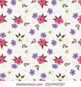 Seamless floral pattern with elegant line art plants. Beautiful flower print, trendy botanical design with large hand drawn white flowers, leaves on a gentle pink background. Vector illustration
