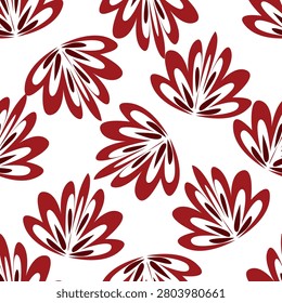 Seamless floral pattern with elegant meadow flowers, small hand drawn plants. Artistic ditsy print, beautiful botanical background with red wild flowers, leaves, grass on a dark field. Vector
