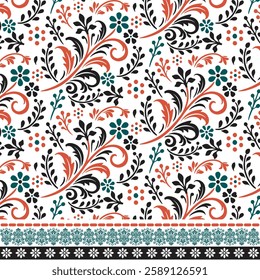 seamless floral pattern with elegant ornamental border design for textile and wallpaper printing
