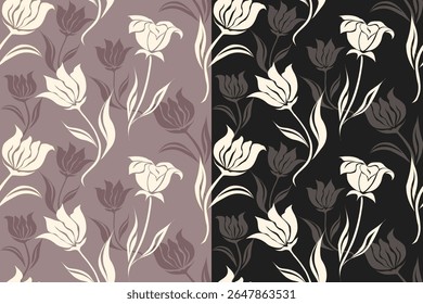 Padrão floral perfeito. Elegante padrão floral tulipa. Ilustração floral minimalista. Design floral retrô. Padrão de flor vintage sem costura. Perfeito para impressões de tecido, decoração de casa, design têxtil,