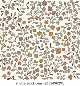 Patrón floral sin fisuras. Interminable otoño linda textura floral Pequeña con Pequeña margarita. Patrón de Vector floral sin fisuras con estilo sobre fondo blanco.