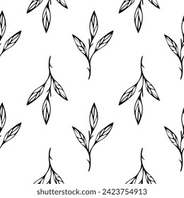 Seamless floral pattern. Endless botanical background. Spring flowers, wildflowers, repeating print. Black and white natural texture for fabric, textile design. Flat graphic vector illustration