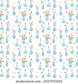Seamless floral pattern. Endless botanical background. Fresh spring flowers and wildflowers, repeating print. Simple natural texture for textile design, fabric. Colorful graphic vector illustration..