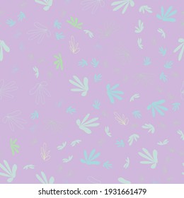 Patrón floral sin foco. Repetición interminable en un estilo dibujado a mano. Diseño botánico para textiles, tejidos naturales, embalajes, papel pintado o decoración. Lilac fondo. Estilo gitano. Vector