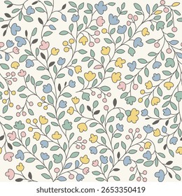 Padrão floral perfeito. primavera sem fim com cores pastel de verão textura floral pequena bonito com pequena margarida. Elegante delicado padrão de vetor floral sem emenda no fundo branco.